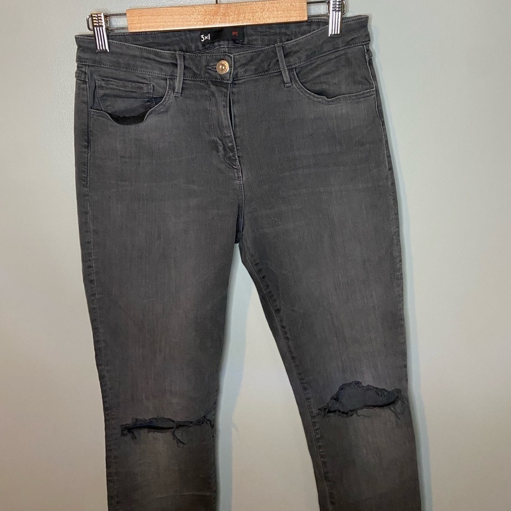 3x1 NYC Busted Knee Mid Rise Skinny in Golf - Picture 4 of 11